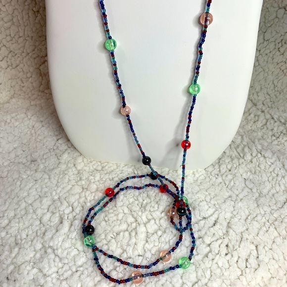 Long Layering Seed Beaded Glass Colorful Necklace IT GLOWS! - Picture 8 of 8